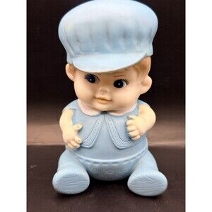 Vintage IWAI Korea Baby Blue Boy Rubber Toy 1968